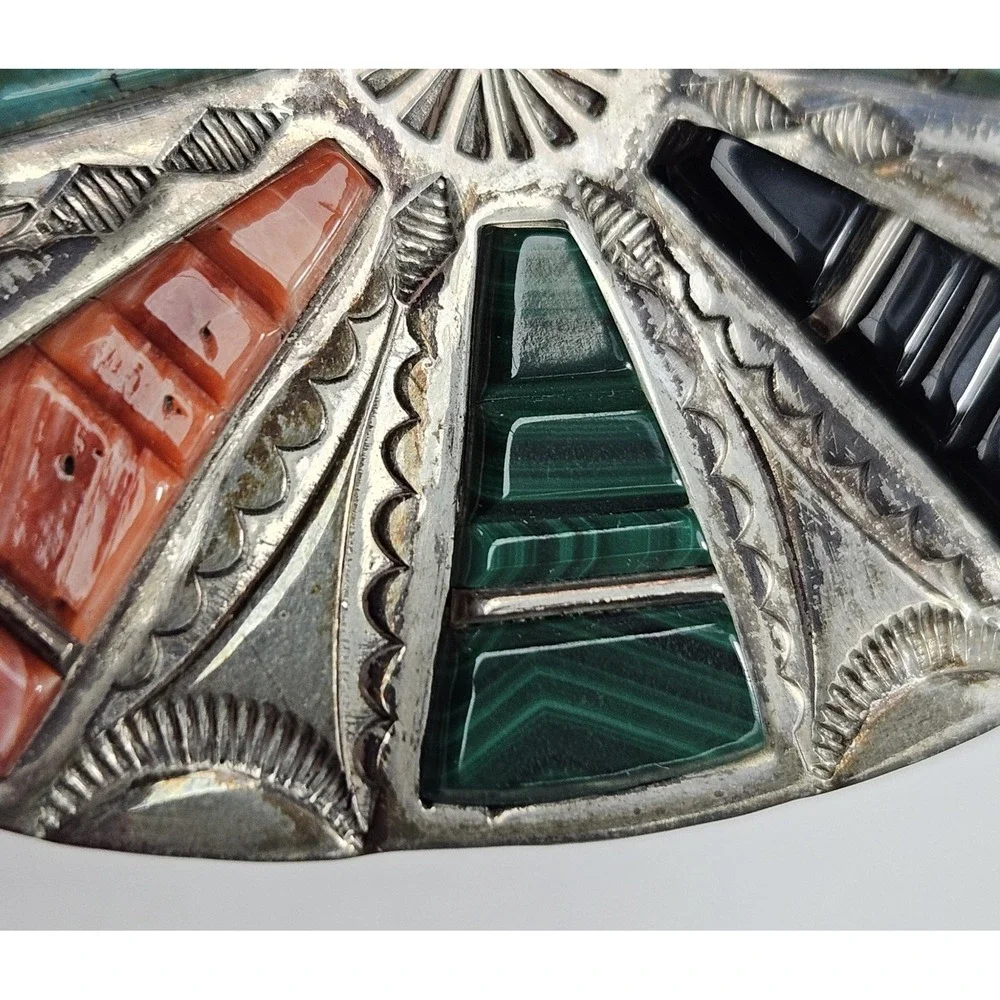 Danny Clark Sterling Silver Belt Buckle Navajo NA Turquoise Handmade Stamped 53g